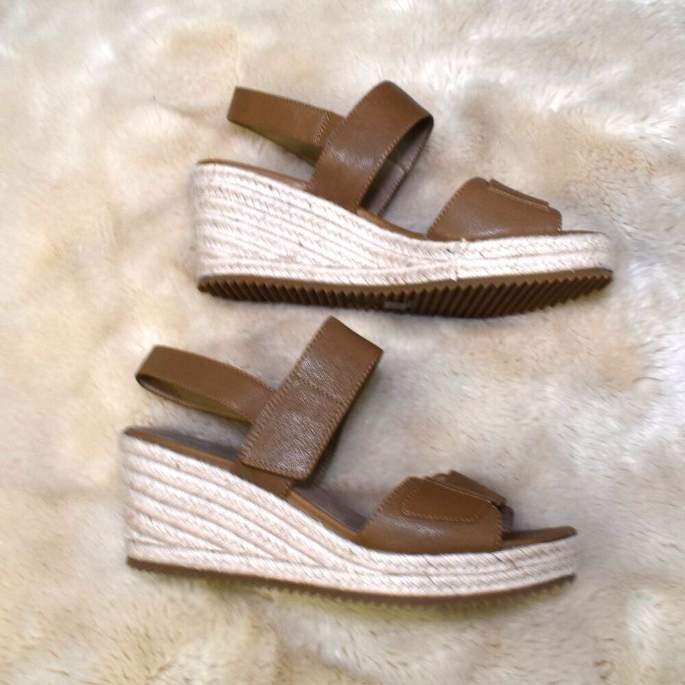 Eileen Fisher Winnie Espadrille Wedge Sandals 8.5 Brown Jute Platform - Picture 15 of 16